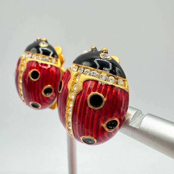 Vintage MULTILANA Ladybug Clip On Earrings Chunky Insect Bug Good Luck Lucky Fun - Picture 3 of 16